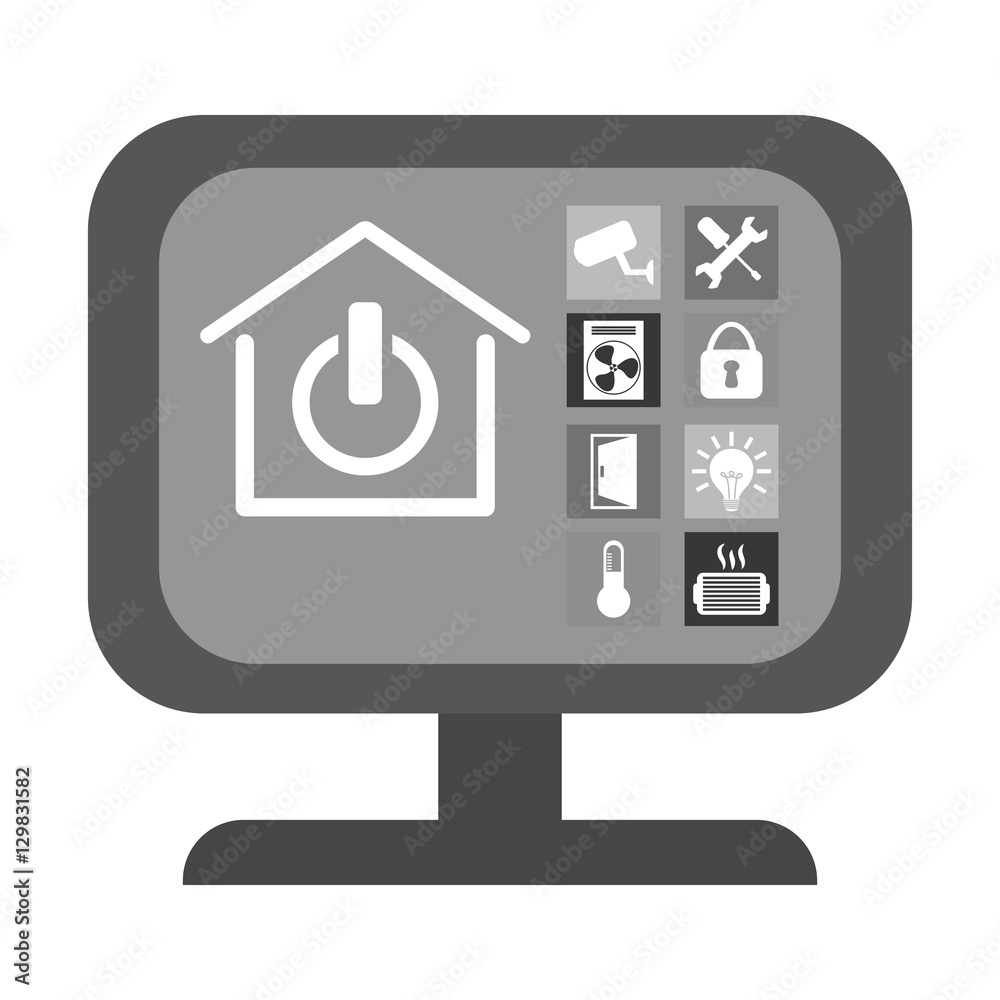 monitor with smart house control on screen over white background. vector illustration monitor with smart house control on screen over white background. vector illustration