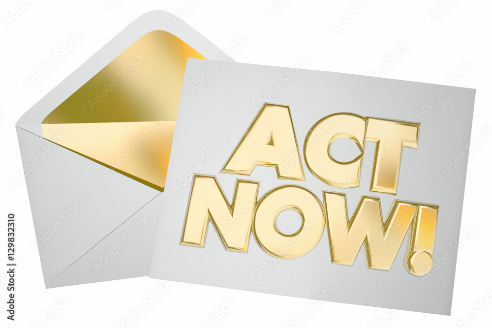 Fototapeta premium Act Now Take Action Special Offer Message Envelope Letter 3d Ill
