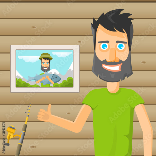 A fisherman at home. Vector illustration.