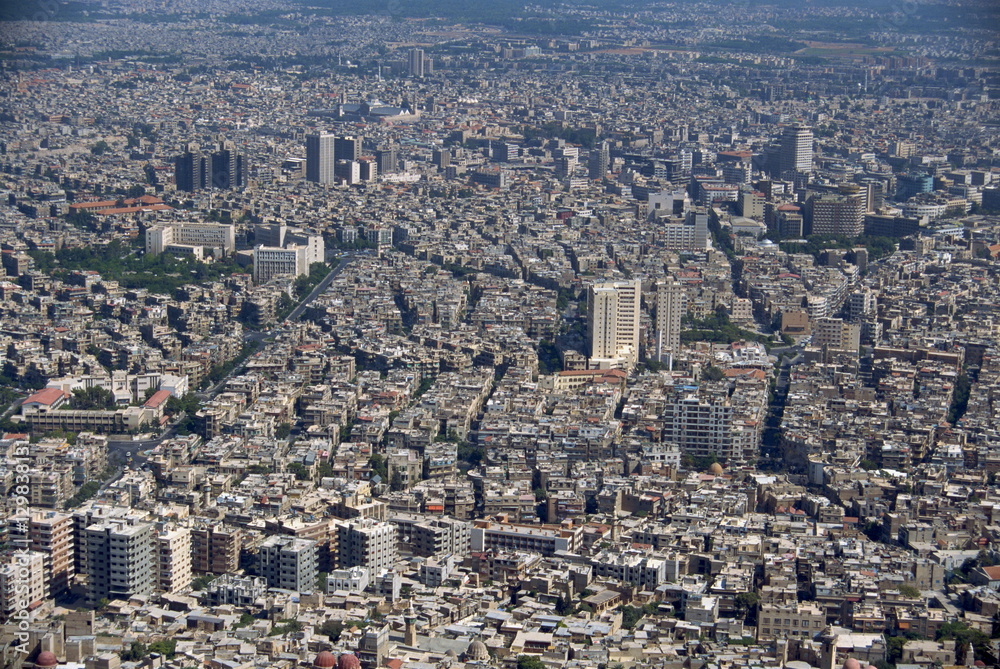 Aerial view over the city of Damascus, Syria Aerial view over the city of Damascus, Syria