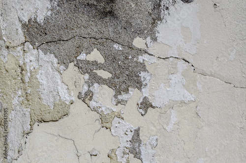Fragment of  old grungy texture with chipped paint and cracks or green concrete wall and cement surface