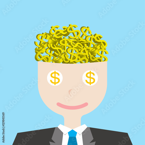 Pile of dollar sign in head business man. thinking money concept