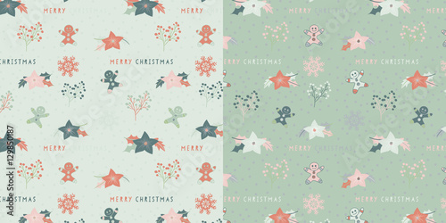 Hand drawn of merry christmas motifs,pines,berries,snow and Fa La La seamless pattern.
