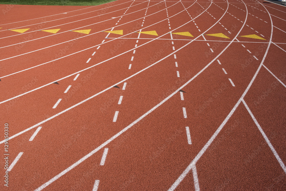Fototapeta premium Closeup of lane marks on running track