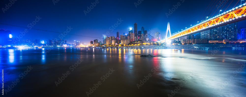 modern bridge in chongqing new city at night