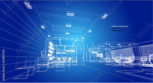 Interior architecture abstract, 3d illustration, vector