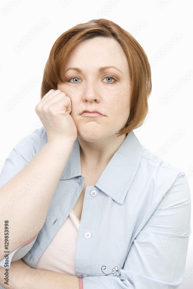 Portrait of bored business woman over isolated white background Portrait of bored business woman over isolated white background