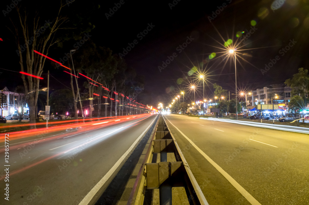 light trail at the roadside of Sri Iskandar, Perak, Malaysia
