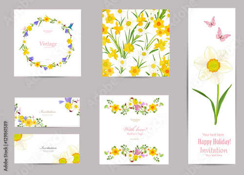 collection of greeting cards with blossom daffodils for your des
