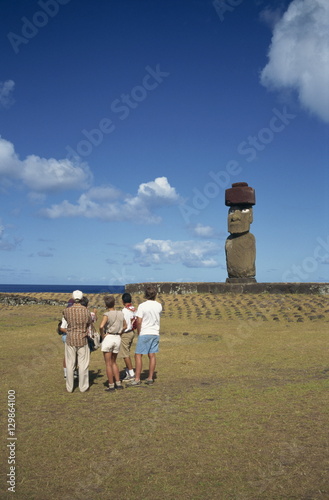 Tourists at the site of Ahu Ko Te Riku on Easter Island (Rapa Nui), Chile photo