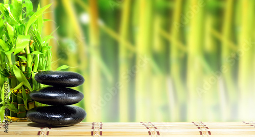 Spa concept zen basalt stones with bamboo