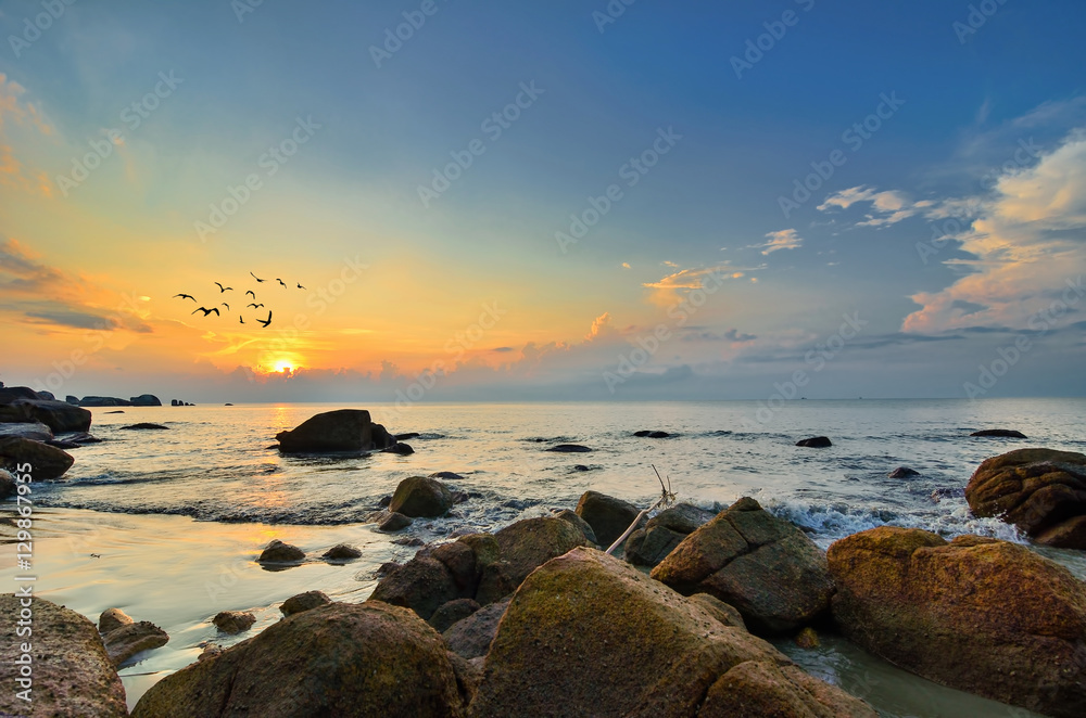 Beauty landscape with sunrise over sea