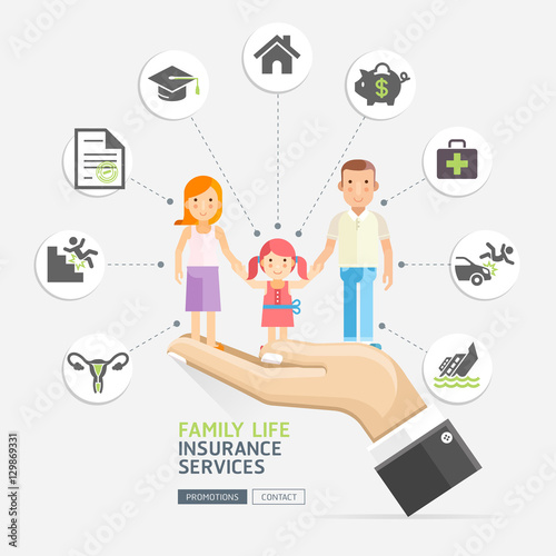 Insurance policy services conceptual design. Hands holding famil © graphixmania