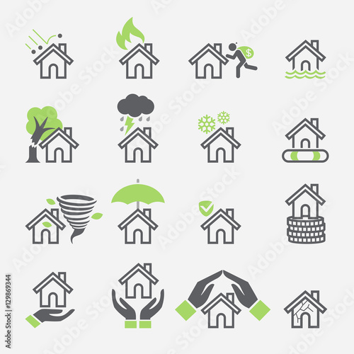House insurance services icons. Vector Illustrations.