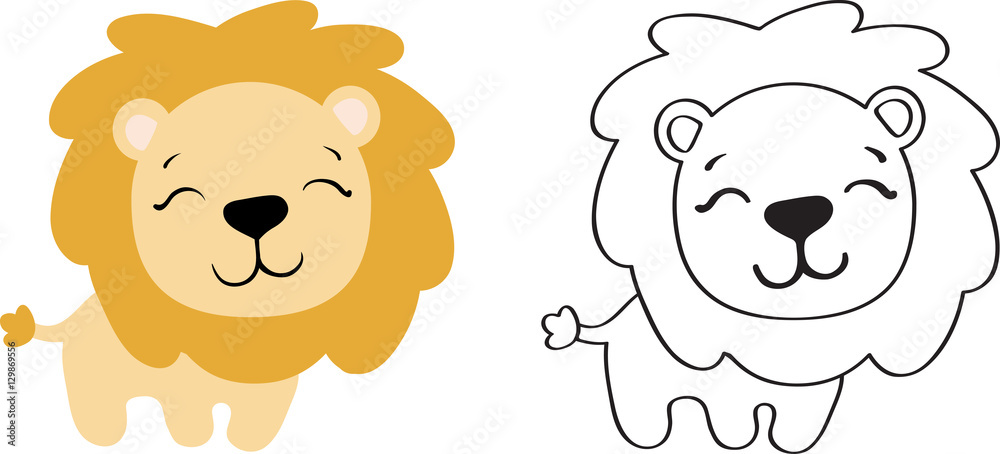 drawing of a cartoon cute toy lion - in color and line art Stock Vector |  Adobe Stock
