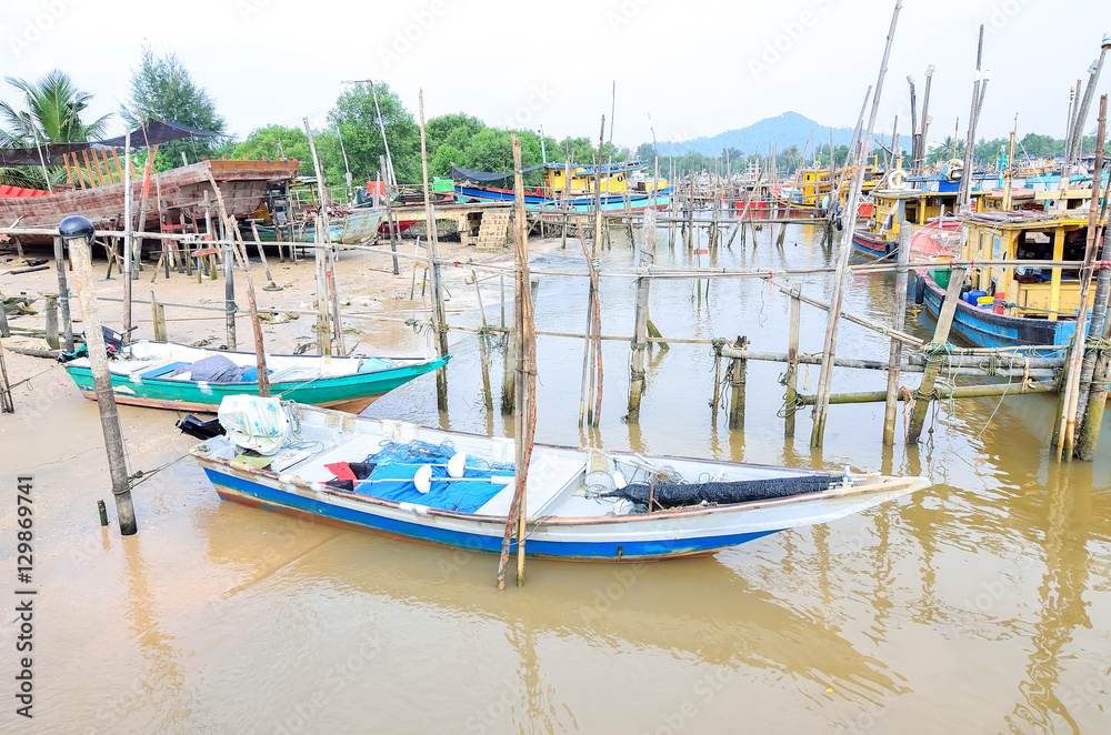 Boats park at jetty