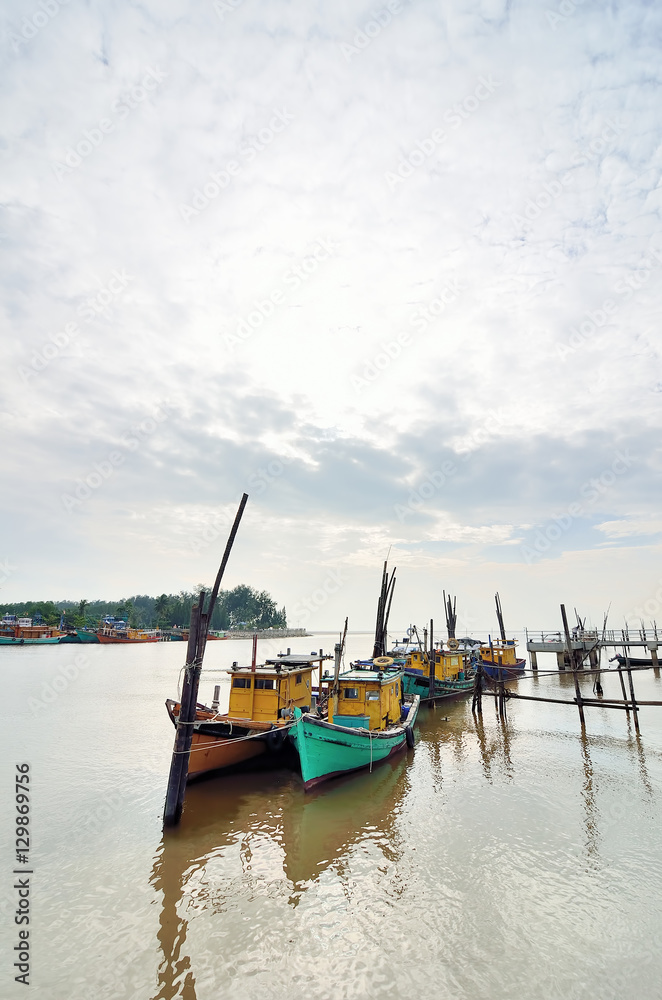 Boats park at jetty