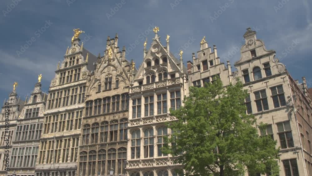 CLOSE UP: Rich golden ornamentation on monumental buildings at Grote markt CLOSE UP: Rich golden ornamentation on monumental buildings at Grote markt