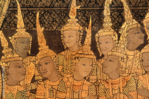 Detail of the murals of Wat Saket in late Rattanakosin style, Bangkok  photo