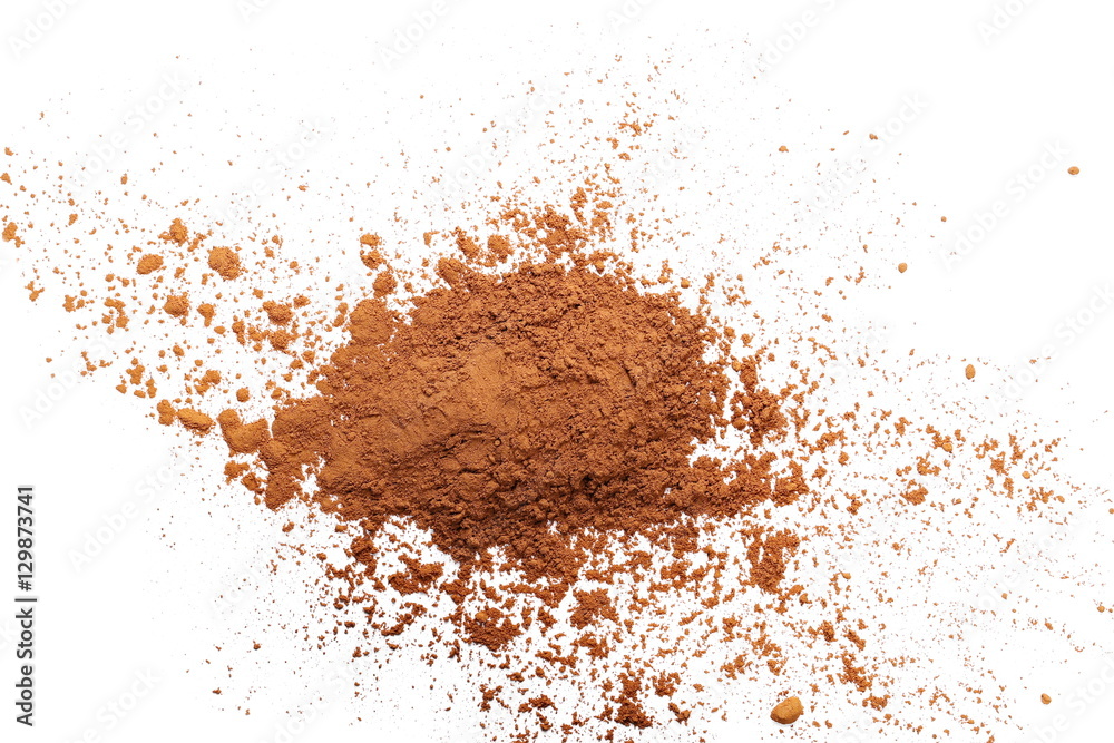 pile cocoa powder isolated on white background pile cocoa powder isolated on white background
