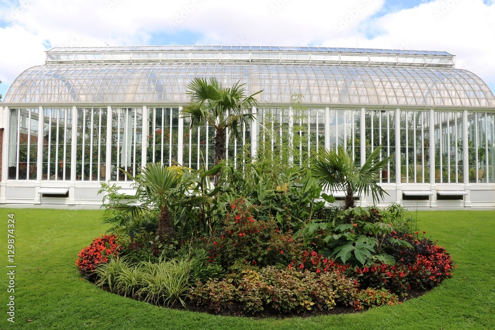 Flowerbed in front of Palm house at public park Trädgårdsföreningen in Gothenburg, Sweden Scandinavia 