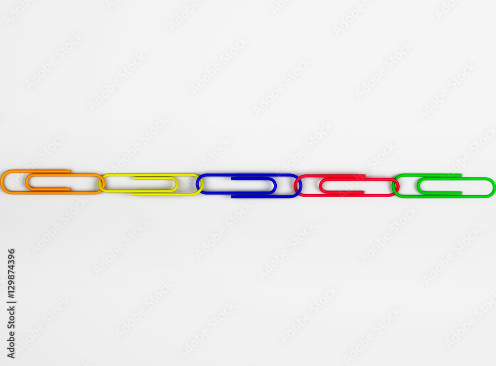 Multi colored paper clips in row Multi colored paper clips in row