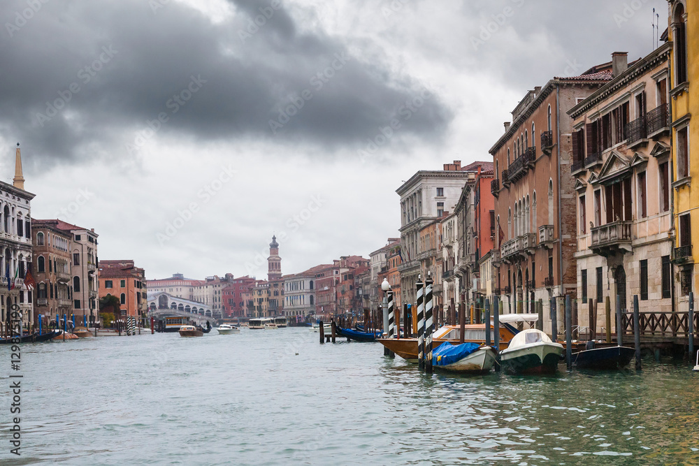 gray clouds over Grand Canal in Venice in rain