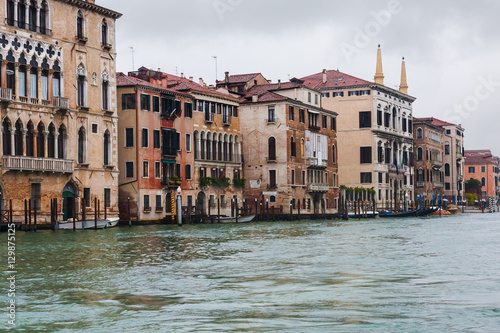 wet palaces on Grand Canal in Venice in rain