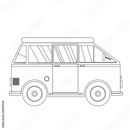 Travel omnibus camper thin line bus outline icon isolated on whi