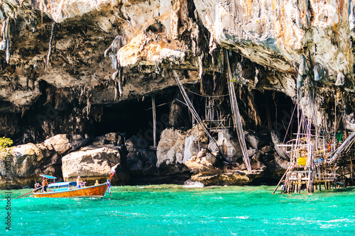 The Viking cave, on the shore of Maya bay, part of Phi Phi islan