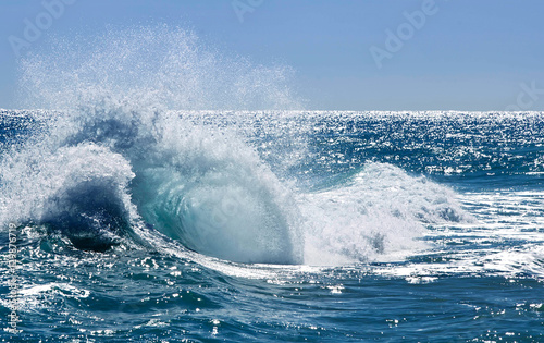 Blue clear ocean wave background panoramic view