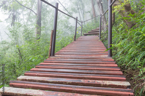 Iron stairs in the mountain background