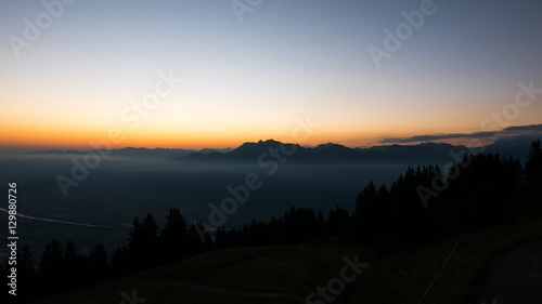 Sunset over the valley in the mountain