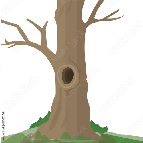 Illustration of a big trunk of a tree with a hole