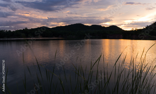 Reflection sunset on lake