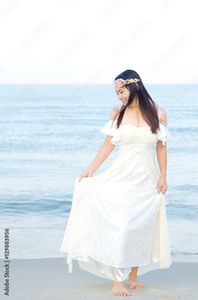 Outdoor Bride on the beach in the evening. Outdoor Bride on the beach in the evening.