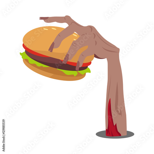 Hamburger in Zombie Hand Flat Vector Illustration