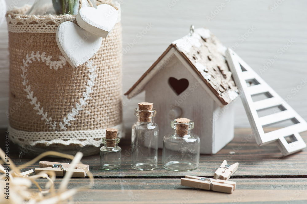 Obraz premium Christmas present packaging, wooden vintage toys