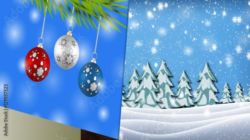 Ancient animation book of a turning pages Merry Christmas