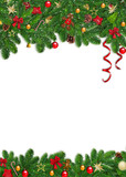 Christmas background with decorated chrismas tree branches, frame