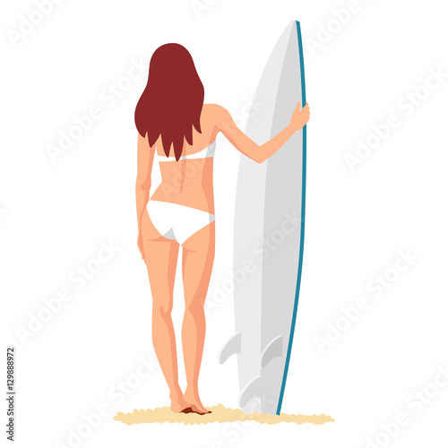 The girl - the surfer holding a surfboard