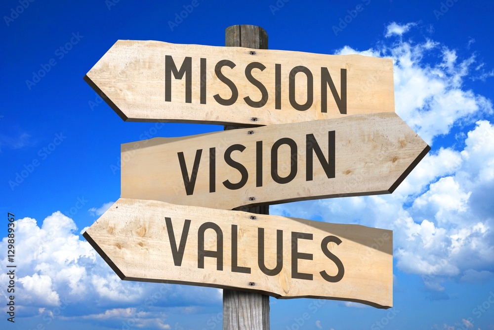 Mission, vision, values - signpost Stock Photo | Adobe Stock