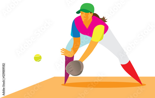 Girl is a pitcher in softball and is ready to catch the ball