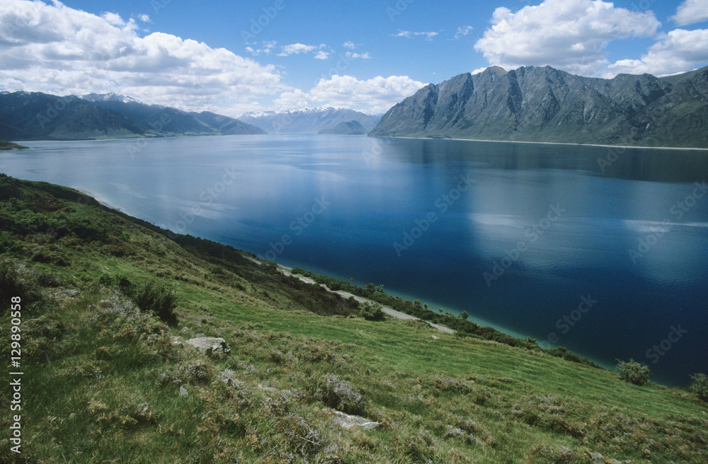 Water reservoir in mountain landscape