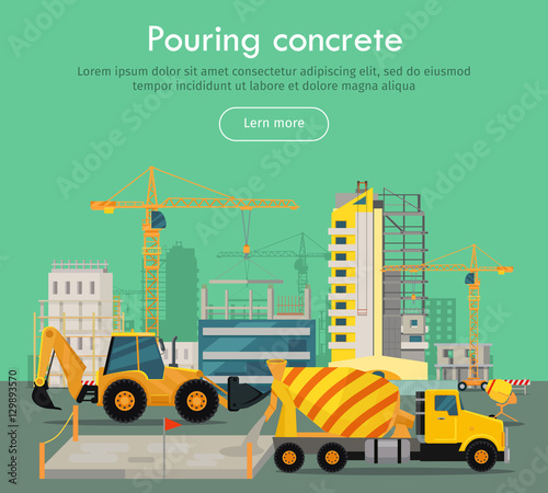 Pouring Concrete Conceptual Flat Vector Web Banner