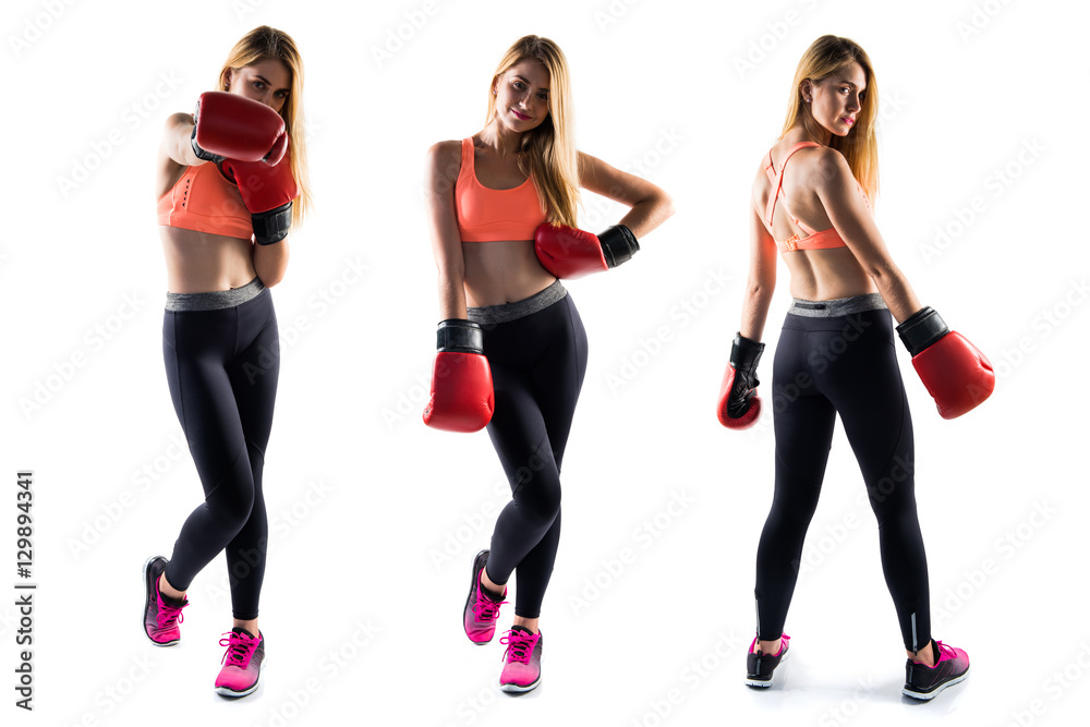 Blonde girl with boxing gloves Blonde girl with boxing gloves