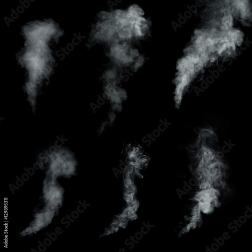 White smoke collection on black background.