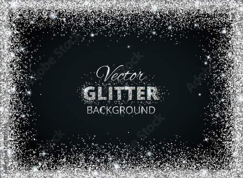 Shiny background with silver glitter frame and space for text