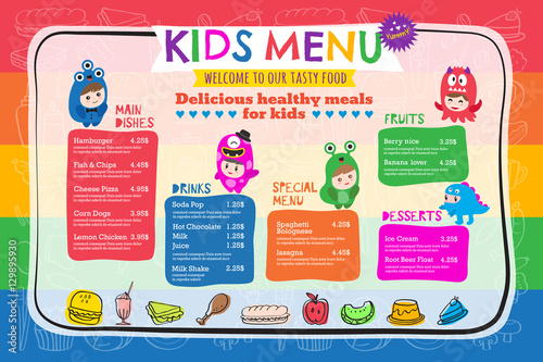 Cute colorful vibrant kids meal menu template