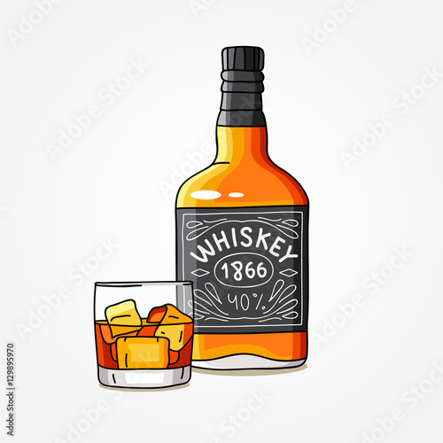 Bottle of whiskey and a glass